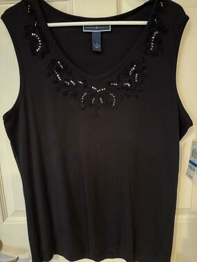 Karen Scott Black Sequin Appliqué Sleeveless Tank